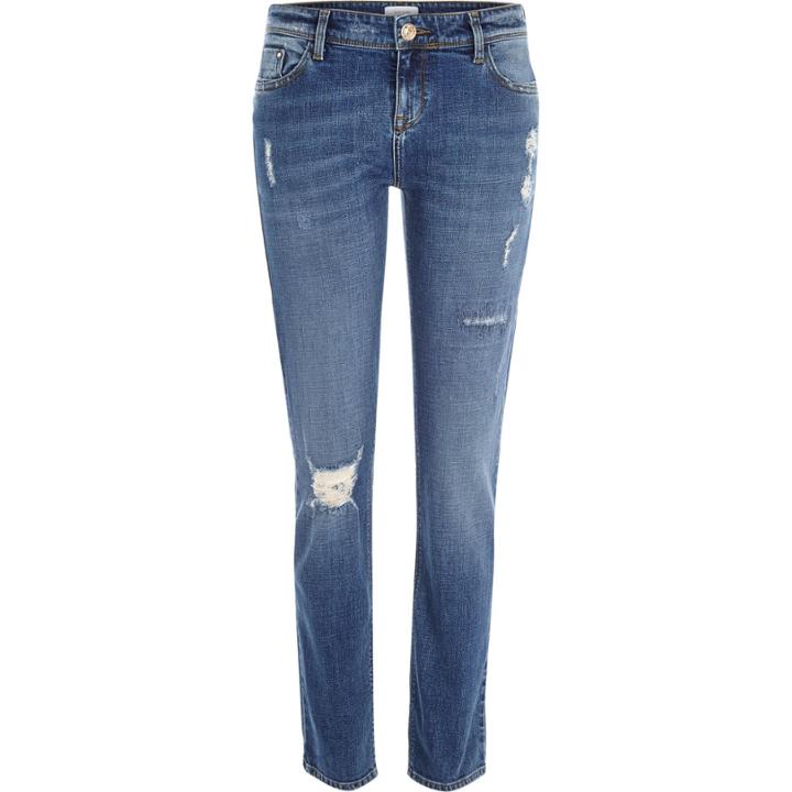 River Island Womens Mid Wash Ripped Stevie Straight Jeans