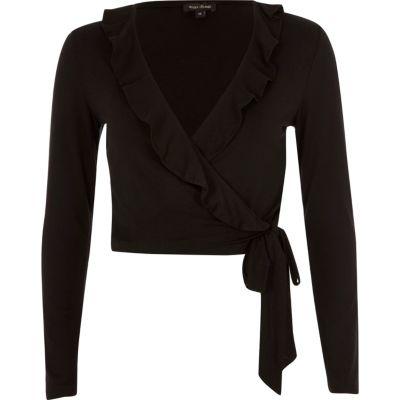 River Island Womens Frill Wrap V Neck Crop Top