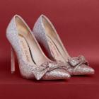River Island Womens Gold Wide Fit Ombre Glitter Bow Court Shoes