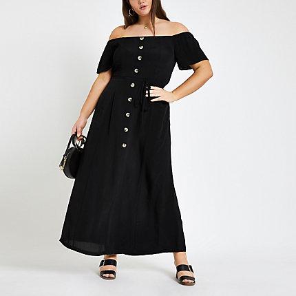 River Island Womens Plus Bardot Button Front Maxi Dress