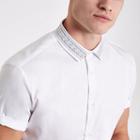 River Island Mens White Embroidered Collar Short Sleeve Shirt