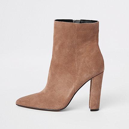 River Island Womens Suede Pointed Toe Block Heel Boot