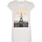 River Island Womens White Sequin Paris Print Fitted T-shirt