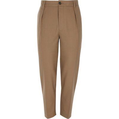 River Island Mens Slim Fit Pleated Smart Trousers