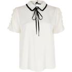 River Island Womens Petite White Contrast Bow Collar Top