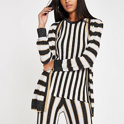 River Island Womens Metallic Stripe Knit Cardigan