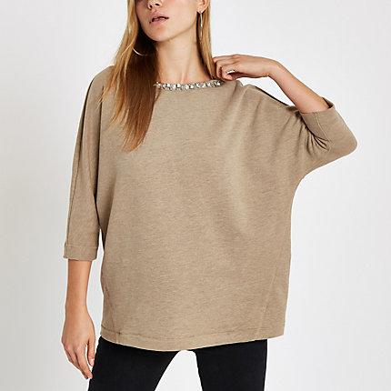 River Island Womens Embellished Trim Sweatshirt