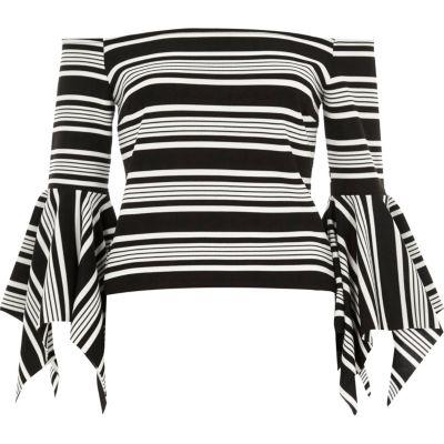 River Island Womens Stripe Frill Sleeve Bardot Top