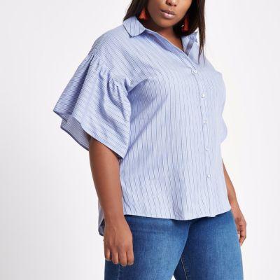 River Island Womens Plus Stripe Short Bell Sleeve Shirt