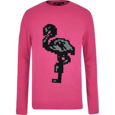 River Island Mensbright Flamingo Print Jumper