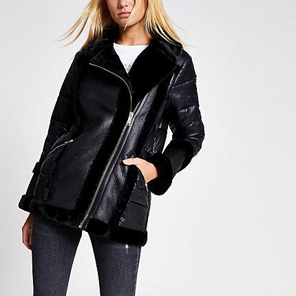 River Island Womens Faux Fur Padded Aviator Jacket