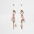 River Island Womens Gold Tone Mini Hoop Tassel Stud Earrings Pack