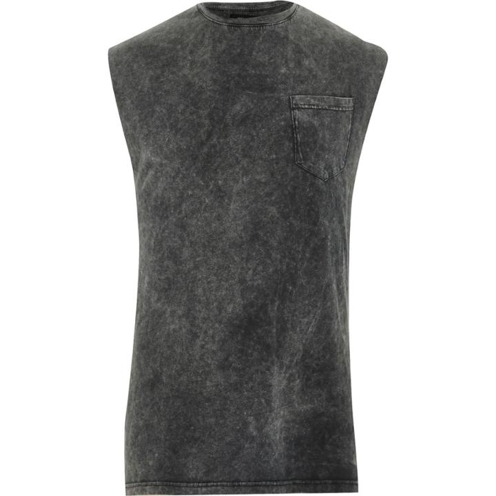 River Island Mensblack Acid Washk Top