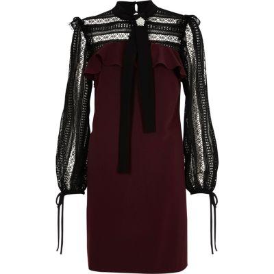 River Island Womens Lace Yoke And Sleeve Swing Dress