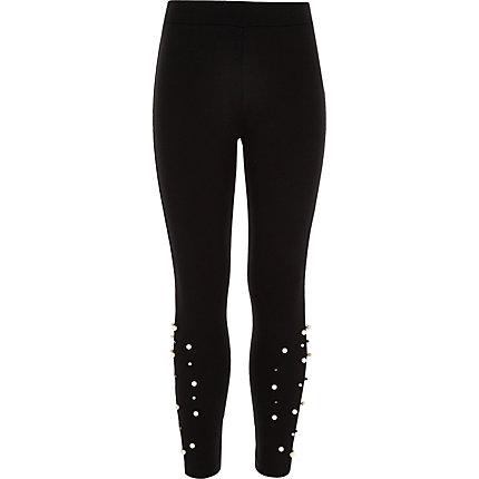 River Island Girls Pearl Trim Leggings