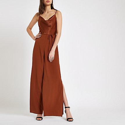 River Island Womens Cowl Neck Wide Leg Jumpsuit
