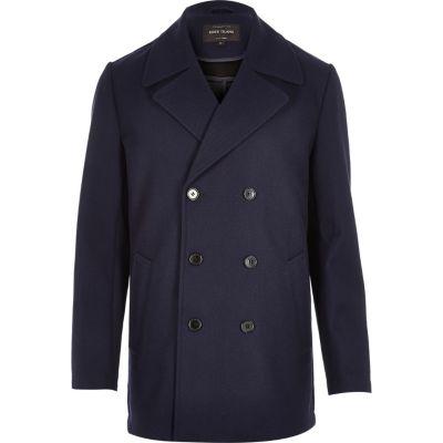 River Island Mens Smart Textured Double Breasted Pea Coat