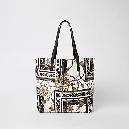 River Island Womens White Print Beach Tote Bag