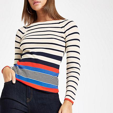 River Island Womens Stripe Boat Neck Top
