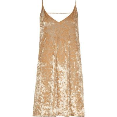 River Island Womens Gold Marble Velvet Mini Slip Dress