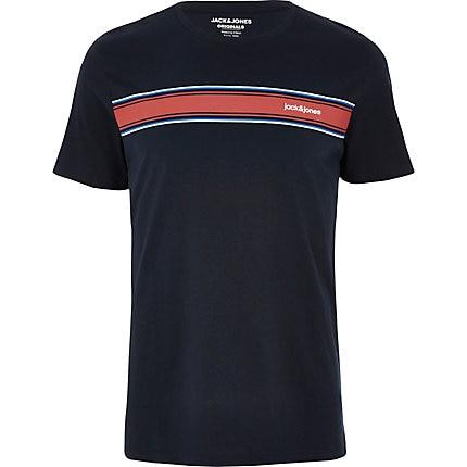 Mens Jack And Jones Logo Stripe T-shirt
