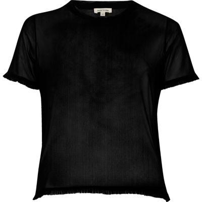 River Island Womens Mesh Frill Trim T-shirt