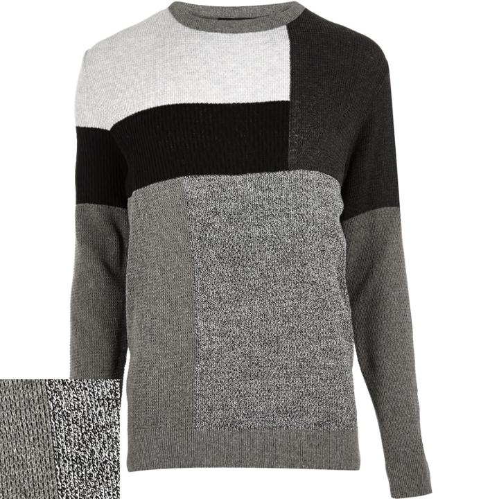 River Island Mensgrey Block Panel Jumper