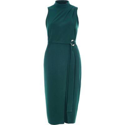 River Island Womens High Neck Wrap D-ring Midi Dress