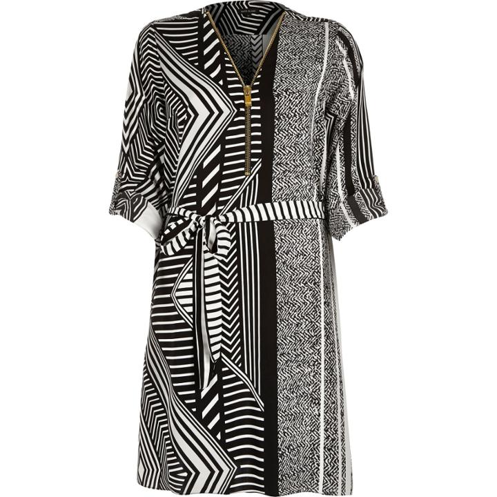 River Island Womens Geometric Print Zip Front Shirt Dress