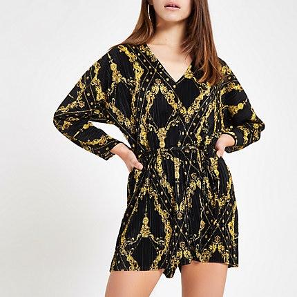 River Island Womens Petite Plisse Chain Print Romper