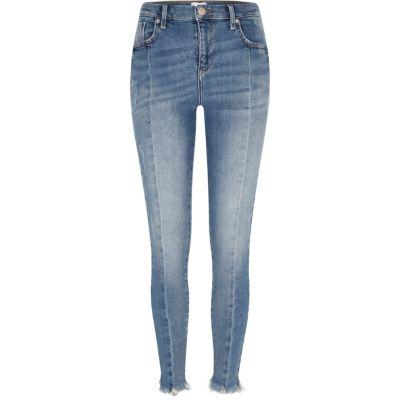 River Island Womens Frayed Hem Amelie Super Skinny Jeans