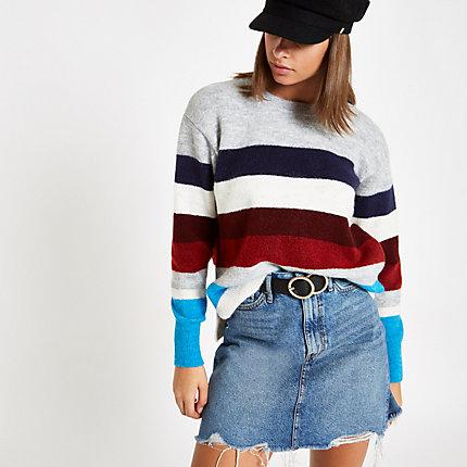 River Island Womens Stripe Crew Neck Knit Jumper