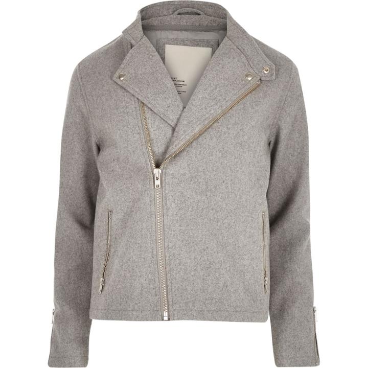 River Island Mensgrey Rvlt Wool-blend Biker Jacket