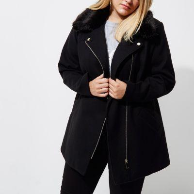 River Island Womens Plus Biker Faux Fur Collar Coat