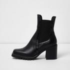 River Island Womens Leather Cleated Block Heel Ankle Boots
