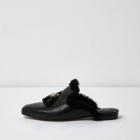 River Island Womens Leather Faux Fur Backless Loafers