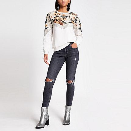 River Island Womens Blocked Devore Sequin Sweatshirt