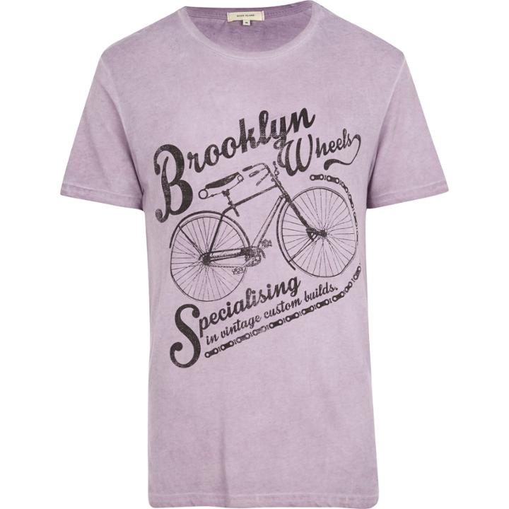River Island Menslilac Brooklyn Wheels Bicycle Print T-shirt