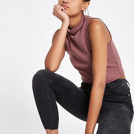 River Island Womens Ribbed High Neck Crop Top