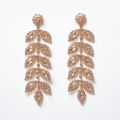 River Island Womens Rose Gold Tone Gem Leaf Drop Earrings