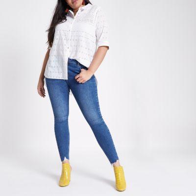 River Island Womens Plus White Broderie Split Back Shirt