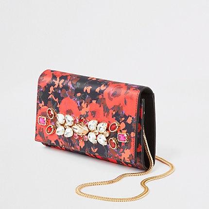 River Island Womens Floral Jewel Embellished Underarm Bag