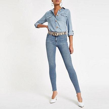 River Island Womens Frayed Hem Mid Rise Molly Jeggings