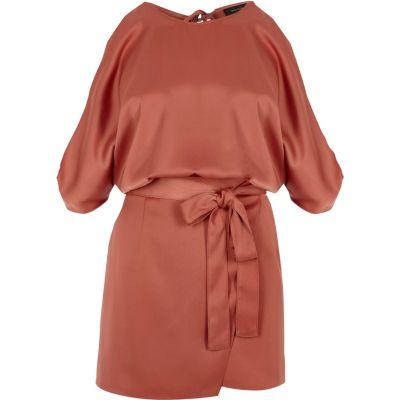 River Island Womens Copper Cold Shoulder Skort Wrap Playsuit