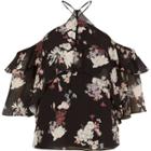 River Island Womens Print Frill Cold Shoulder Blouse