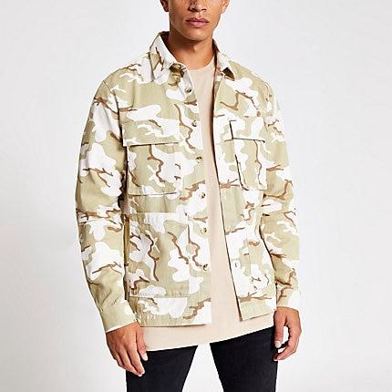 River Island Mens Camo Print Four Pocket Overshirt