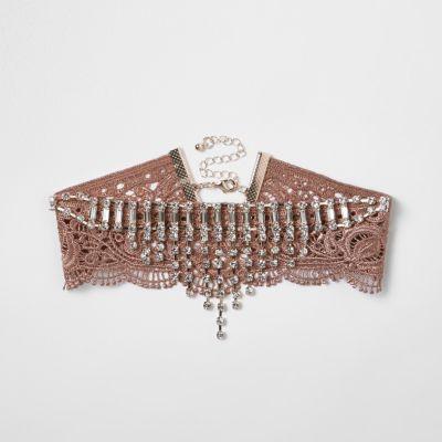 River Island Womens Lace Diamante Embellished Choker