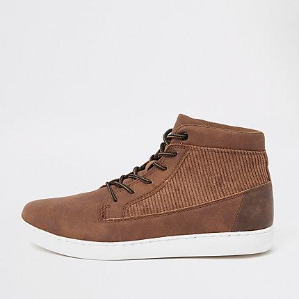 River Island Mens Mid Top Cord Panel Sneakers