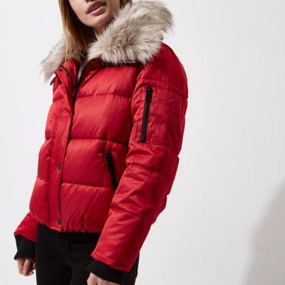 River Island Womens Petite Fur Collar Puffer Jacket