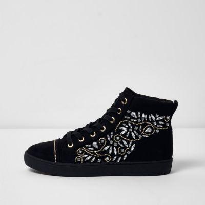 River Island Womens Embellished Hi Top Lace-up Trainers